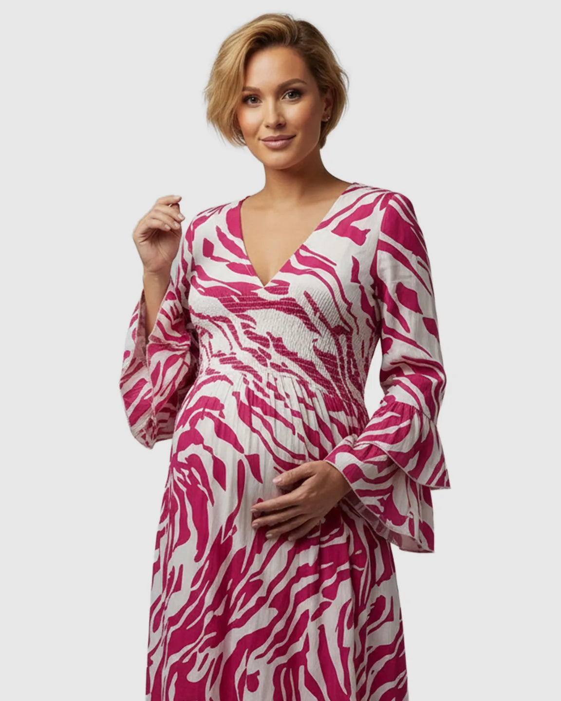 Smocked Waist Boho Maternity Maxi Dress