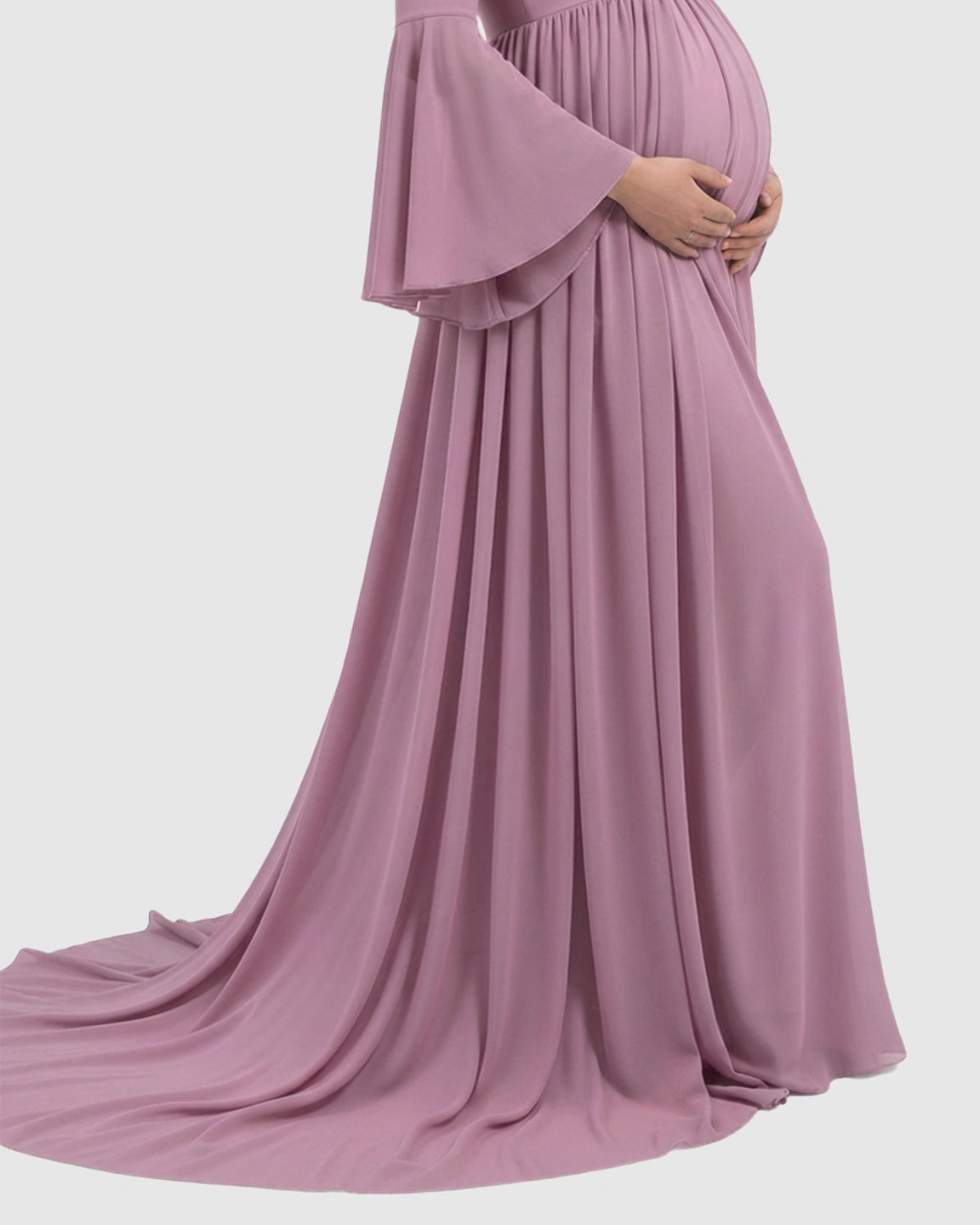 Bell Sleeves Super Long Train Maternity Photoshoot Gown