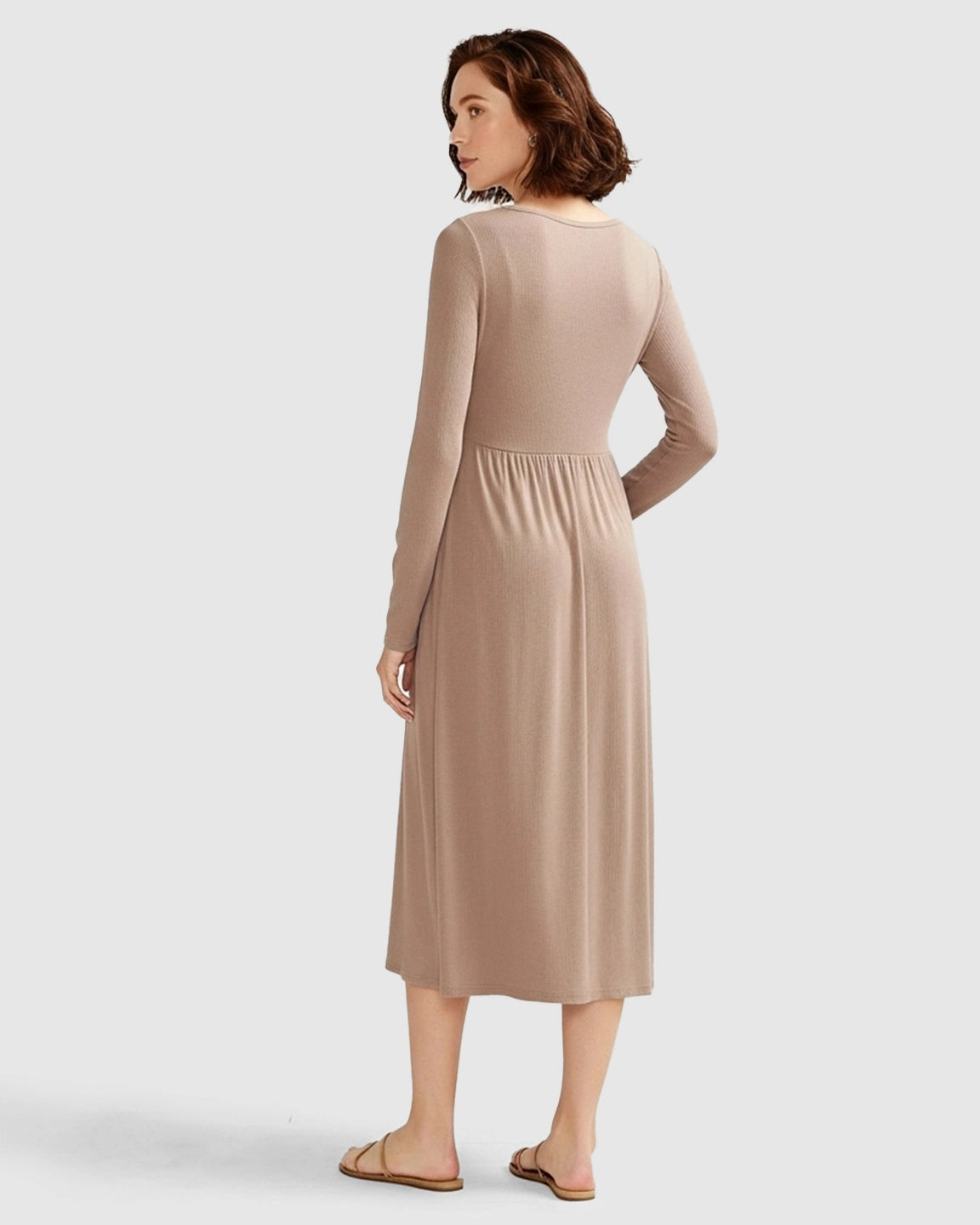 Button-Front Empire Waist Maternity Midi Dress