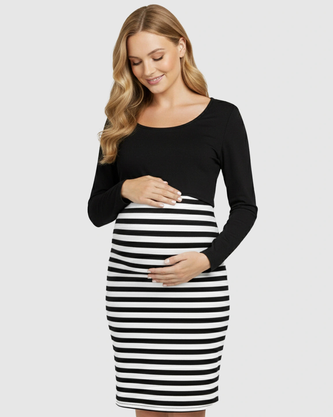 Soft Stretch Color Block Maternity Midi Dress