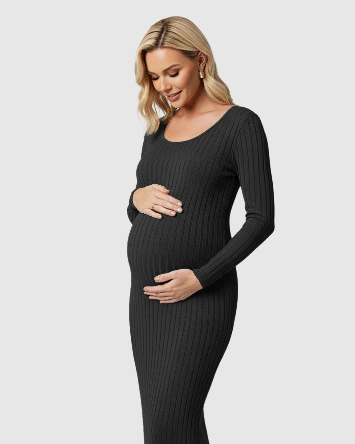 Ribbed Knit Casual Maternity Midi Dress