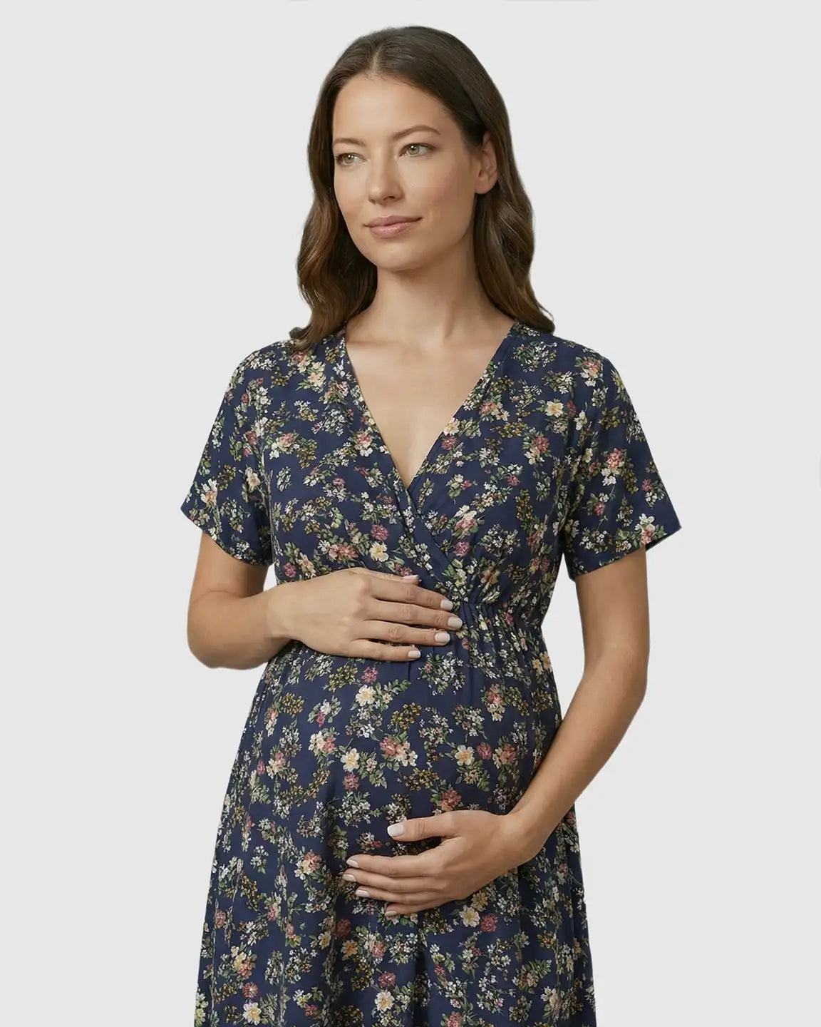 V-Neck Summer Maternity Midi Dress