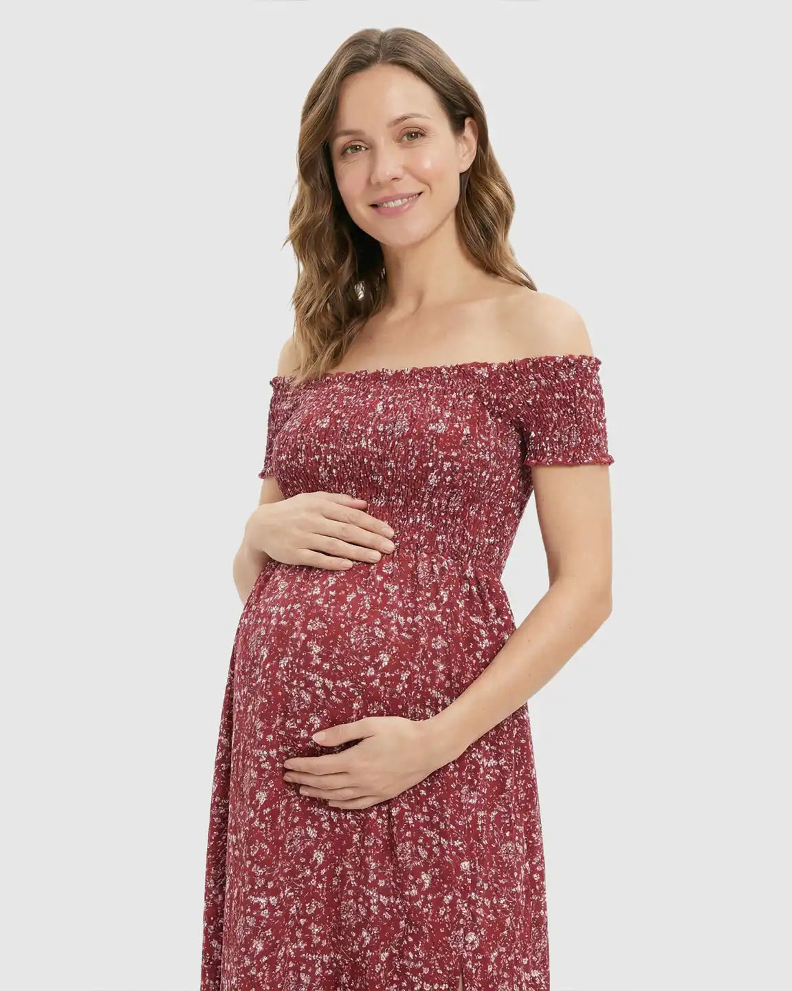 Off-Shoulder Floral Pattern Maternity Maxi Dress