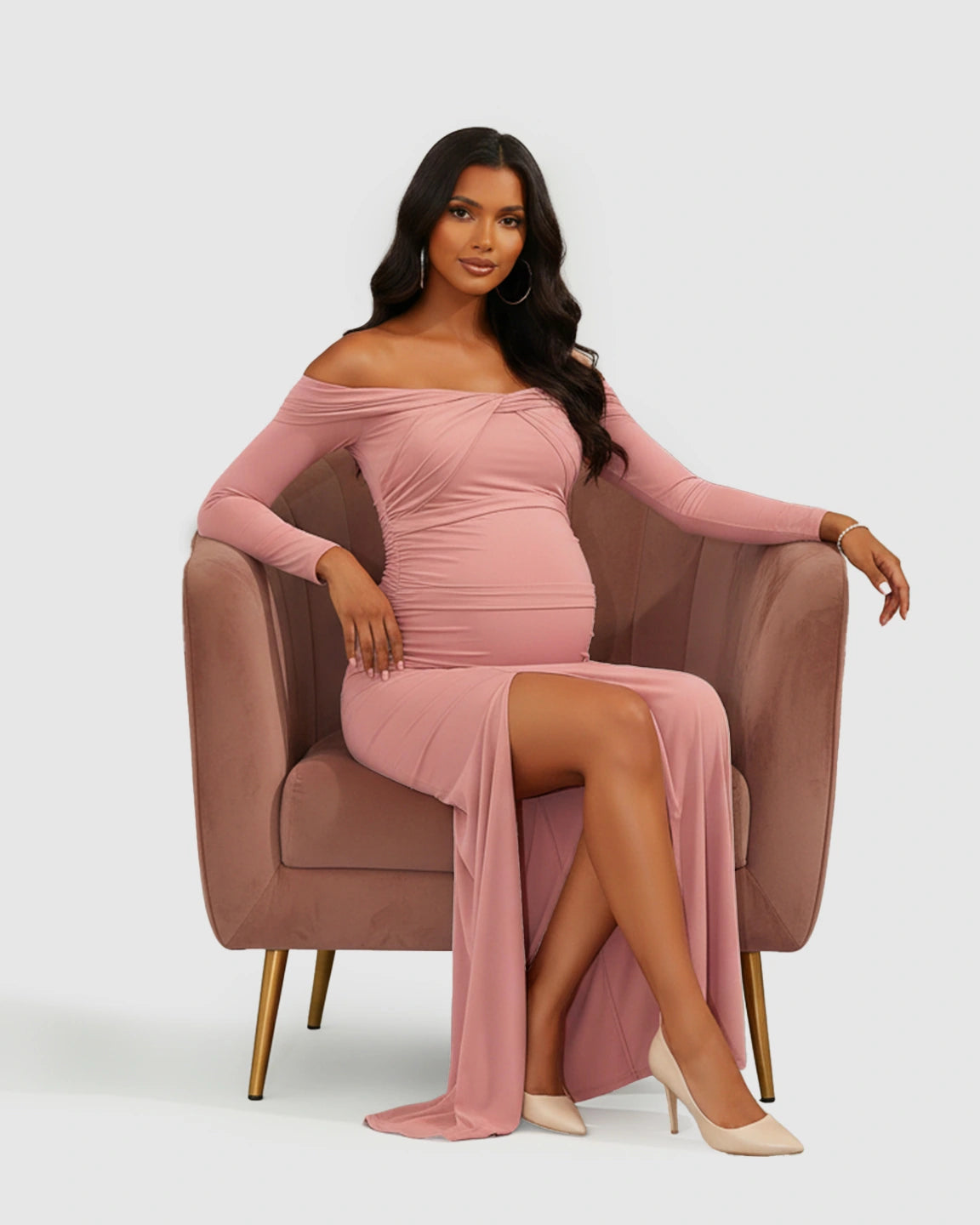 Ruched Bodice Bodycon Maternity Photoshoot Dress