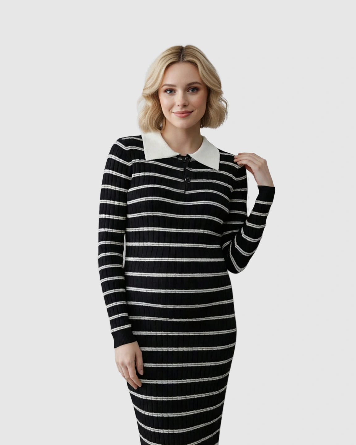 Contrast Collared Casual Maternity Midi Dress