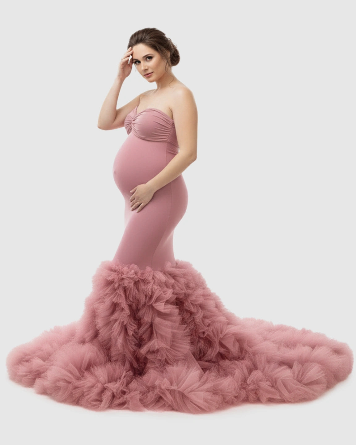 Tulle Train Mermaid Silhouette Maternity Gown