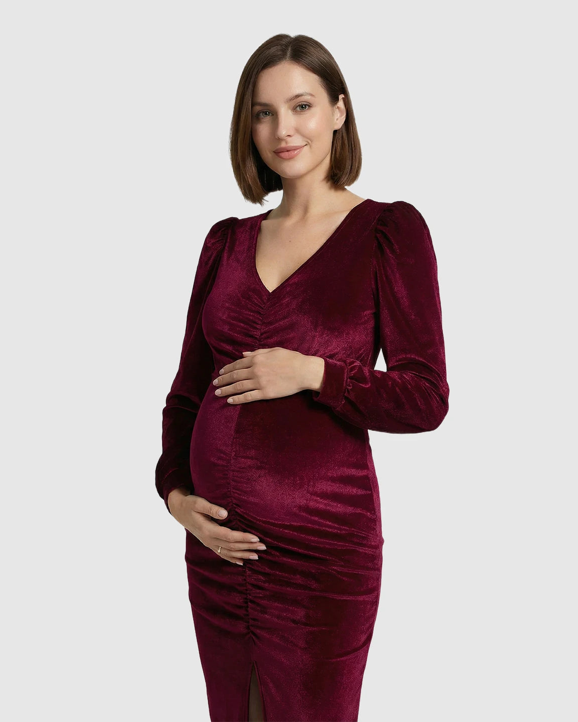 Puffed Velvet Sleeves Bodycon Maternity Evening Gown