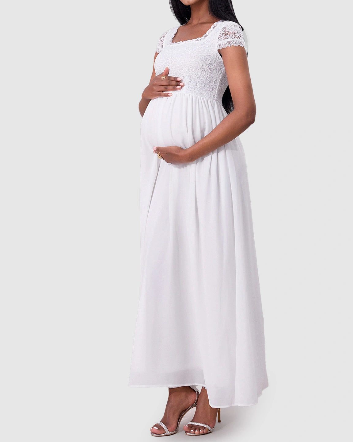 Floral Lace Bodice Elegant Maternity Maxi Dress