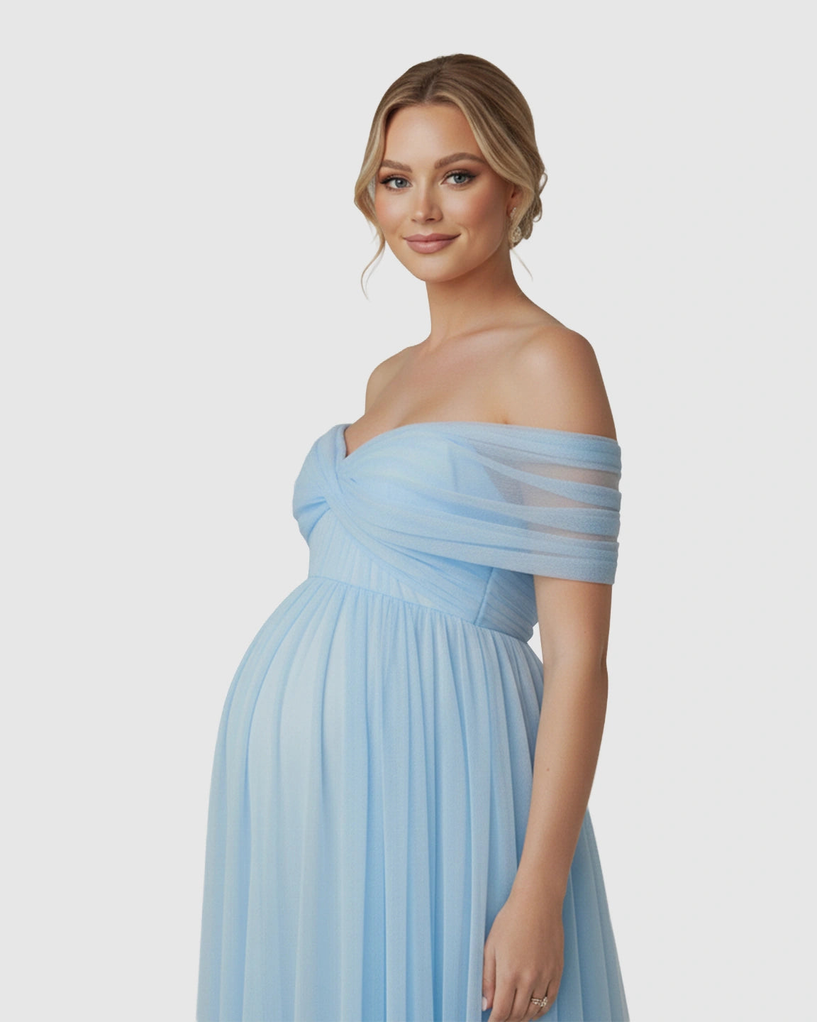 Bardot Neckline Flowy Maternity Evening Gown