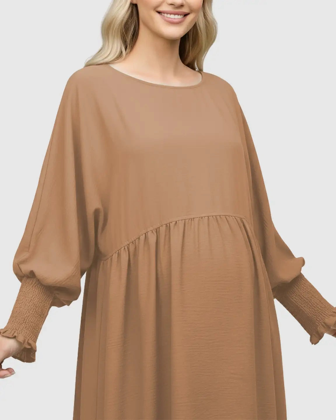 Flowy Smocked Sleeve Casual Dress