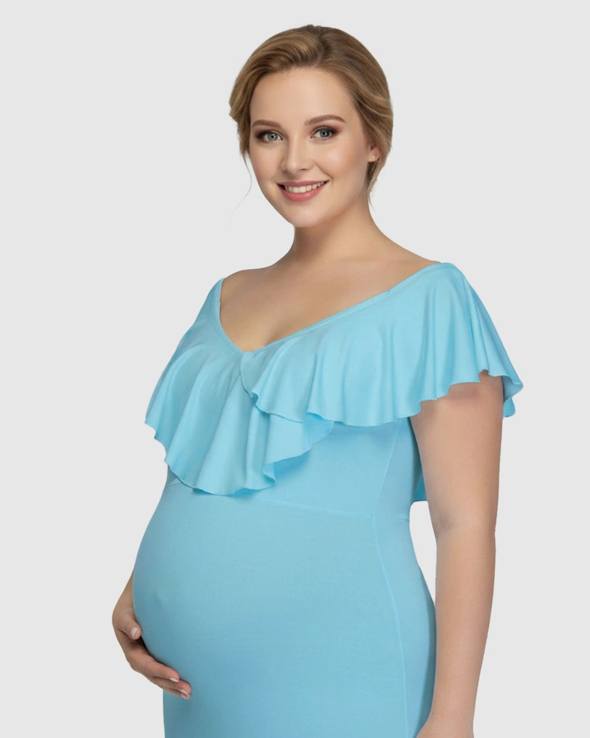 Off-Shoulder Ruffled Bodycon Maternity Maxi Dress