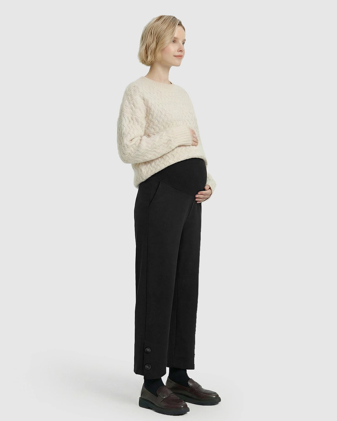 Button Detail Cropped Maternity Trousers