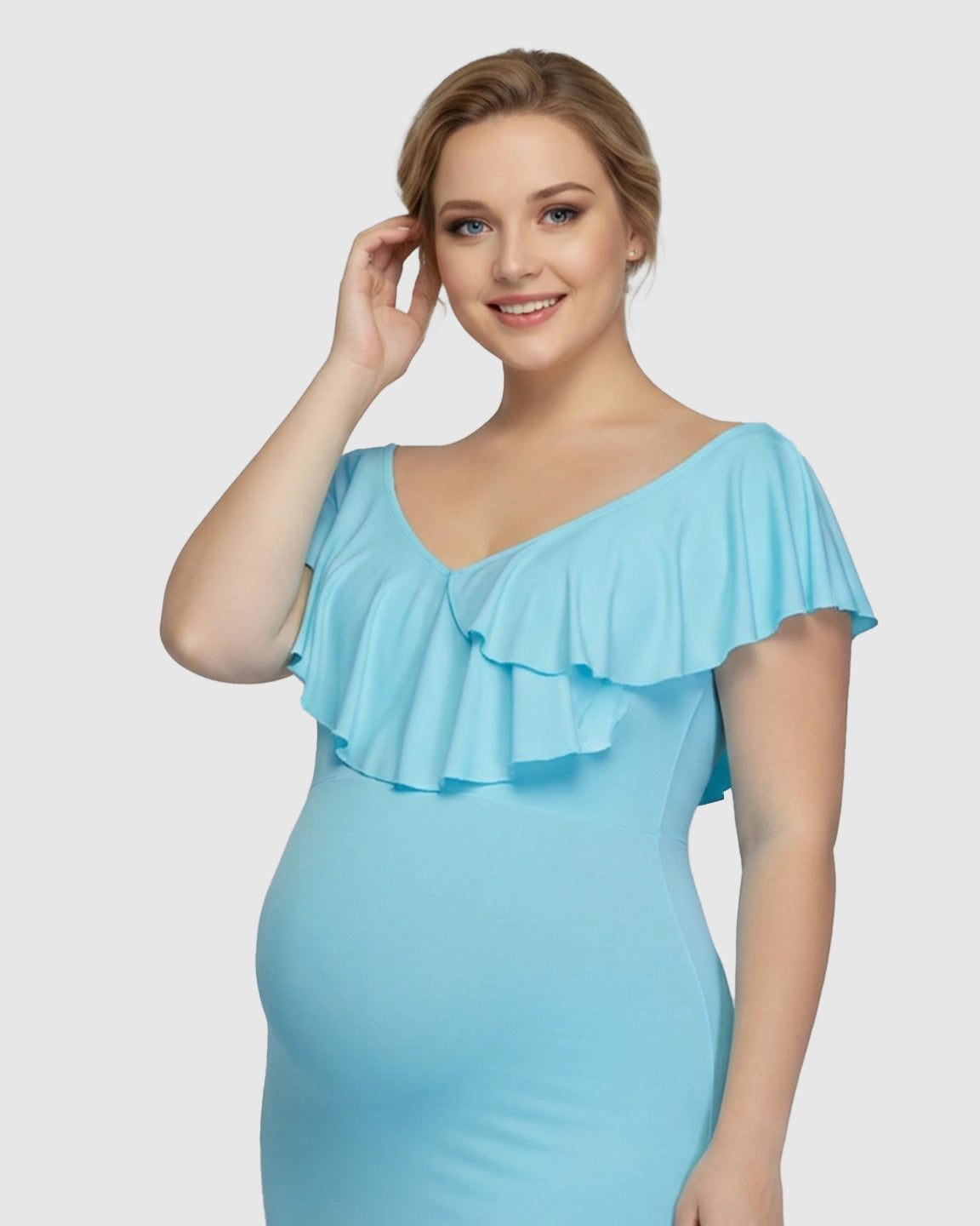 Off-Shoulder Ruffled Bodycon Maternity Maxi Dress