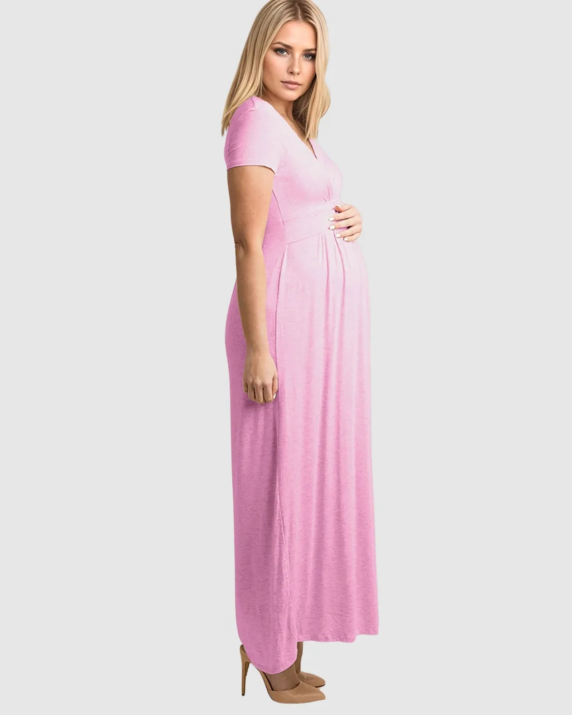 V-Neck Pleated Bust Maternity Maxi Dress